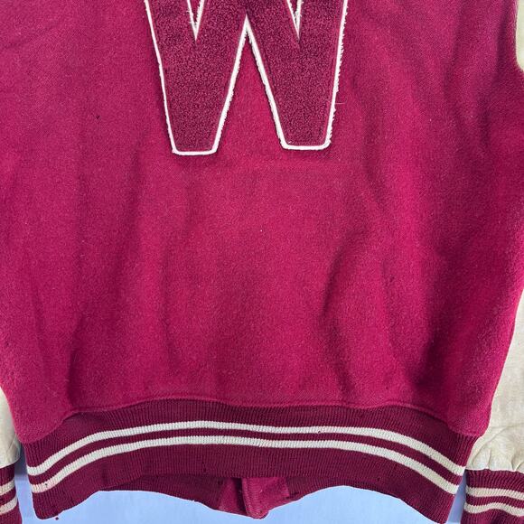 True Vintage 60s Wisconsin Badgers Varsity Letterman Wool Leather Sleeve Jacket - Picture 15 of 16